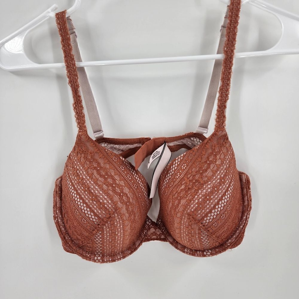 Victoria's Secret lined demi 34D orange bra lace